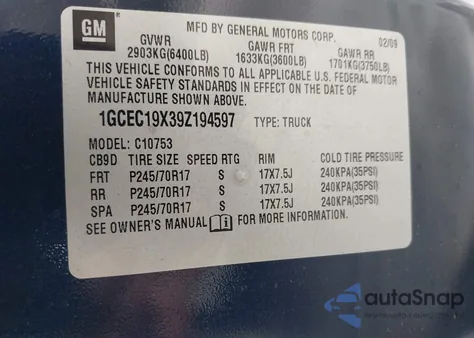 2009 Chevrolet Silverado 1500 Work Truck z USA, uszkodzony, nr VIN 1GCEC19X39Z194597